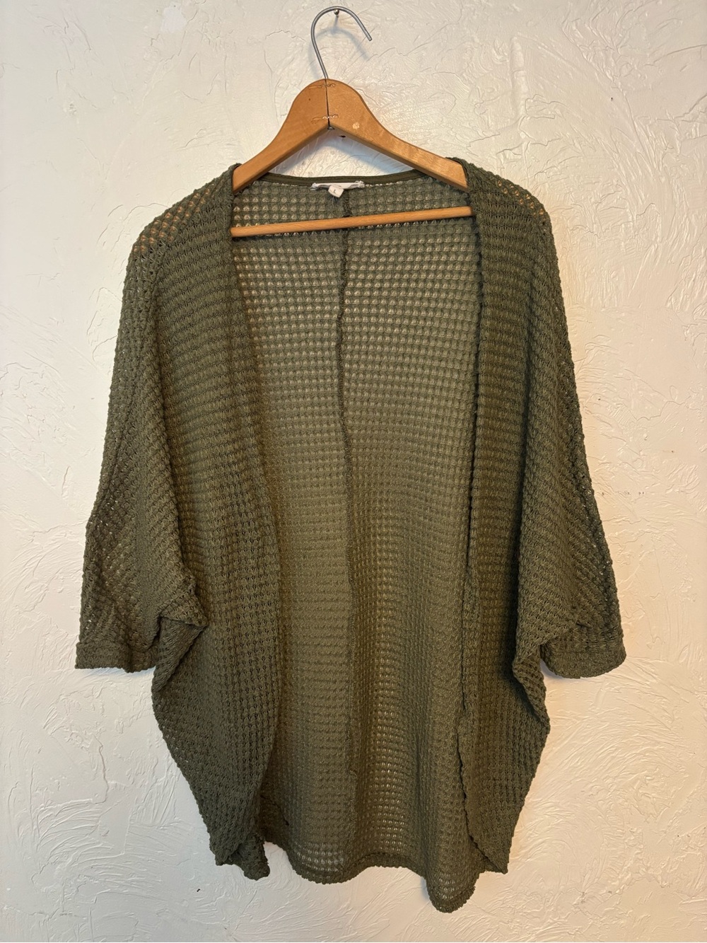Olive Open-Front Waffle Knit Cardigan - Women’s Size L